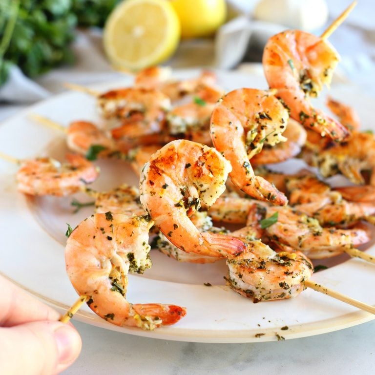 Lemon Garlic Shrimp Skewers The Busy Baker