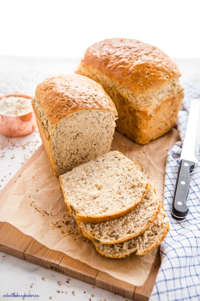 whole grain bread on cutting board