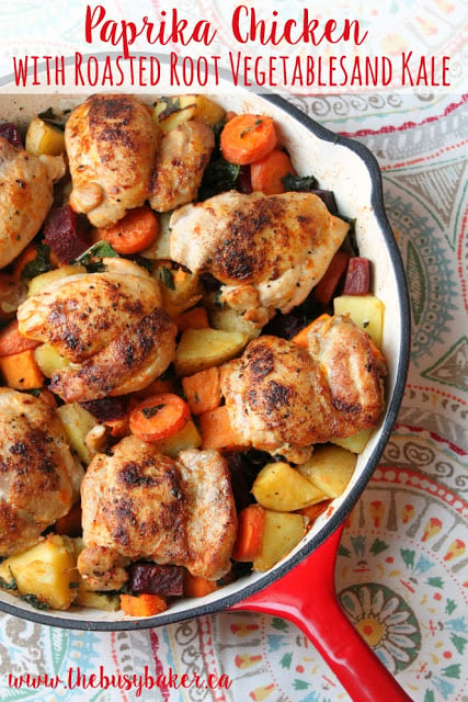 paprika chicken thighs with roasted root vegetables