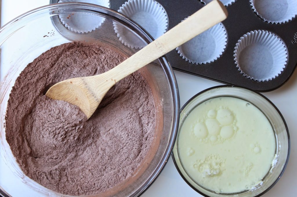 ingredients to make dark chocolate cupcakes