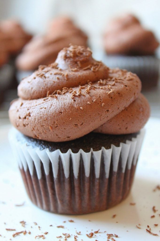 homemade chocolate cupcake with chocolate frosting