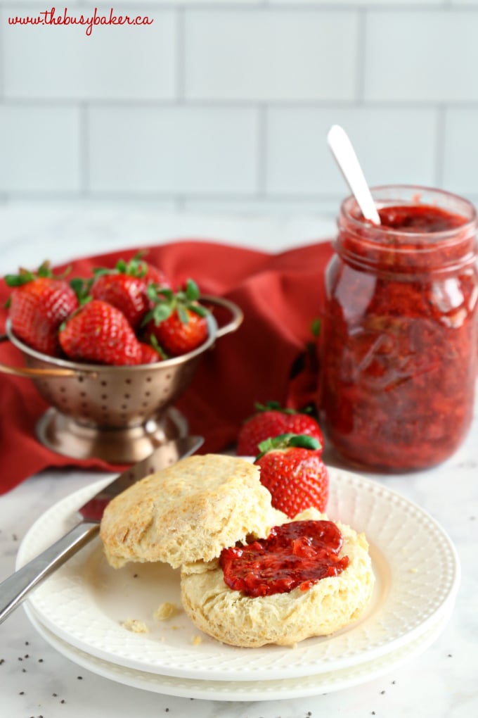 strawberry chia preserves on scone