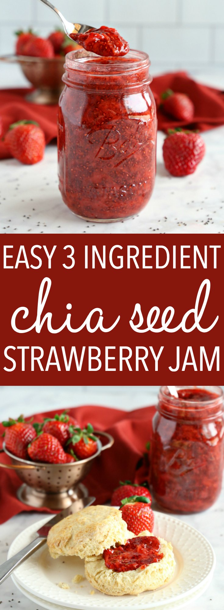 This Easy 3-Ingredient Chia Seed Strawberry Jam is the perfect healthy alternative to conventional jam! It's made with 3 healthy, natural, whole-food ingredients and it's quick and easy to make! Recipe from thebusybaker.ca! #healthyjam #chiaseedjam #homemadestrawberryjam via @busybakerblog