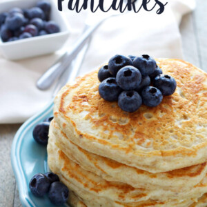 healthy buttermilk pancakes with fresh blueberries