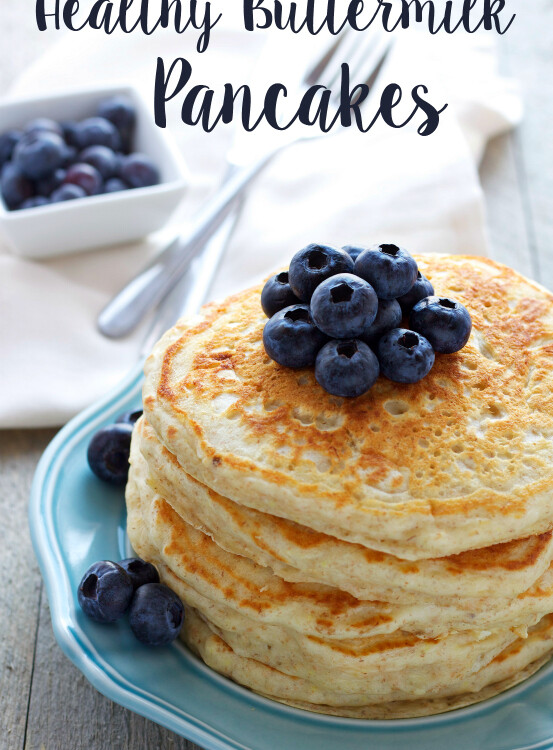 healthy buttermilk pancakes with fresh blueberries