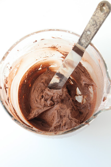 bowl of chocolate buttercream frosting