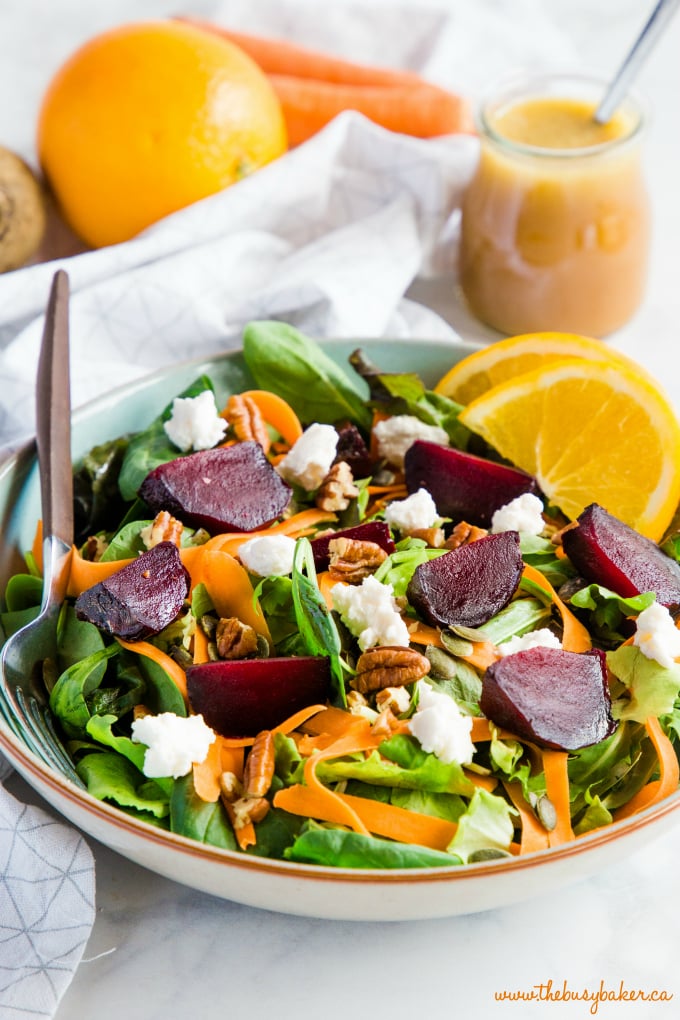 Salad with beets, Goat Cheese and Orange Vinaigrette 