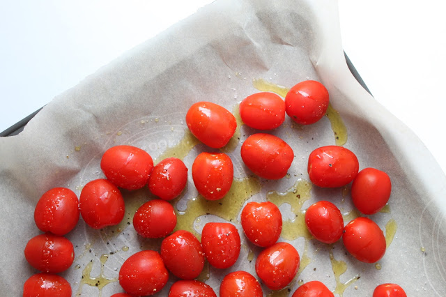 cherry tomatoes drizzled with olive oil