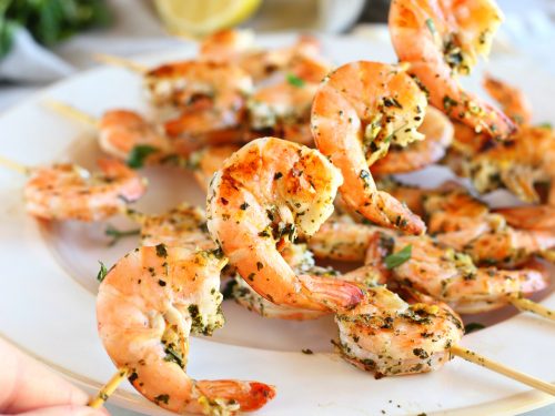 Lemon Garlic Grilled Shrimp Skewers The Busy Baker