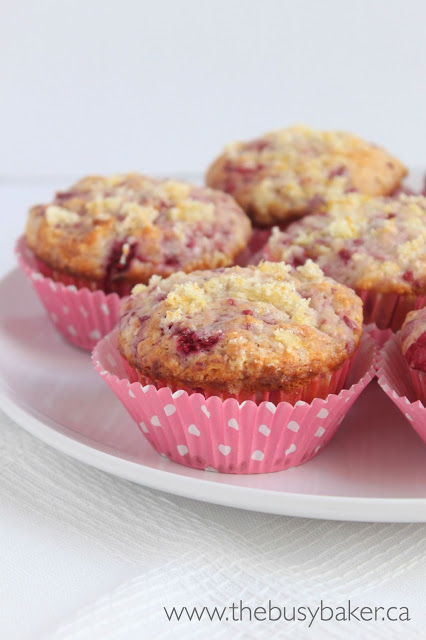 plate of homemade raspberry lemonade muffins