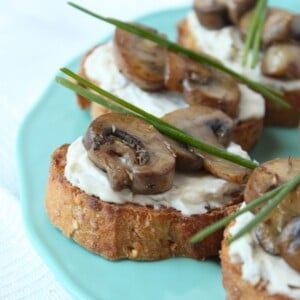homemade crostini recipe with fresh mushrooms, herbs and garlic