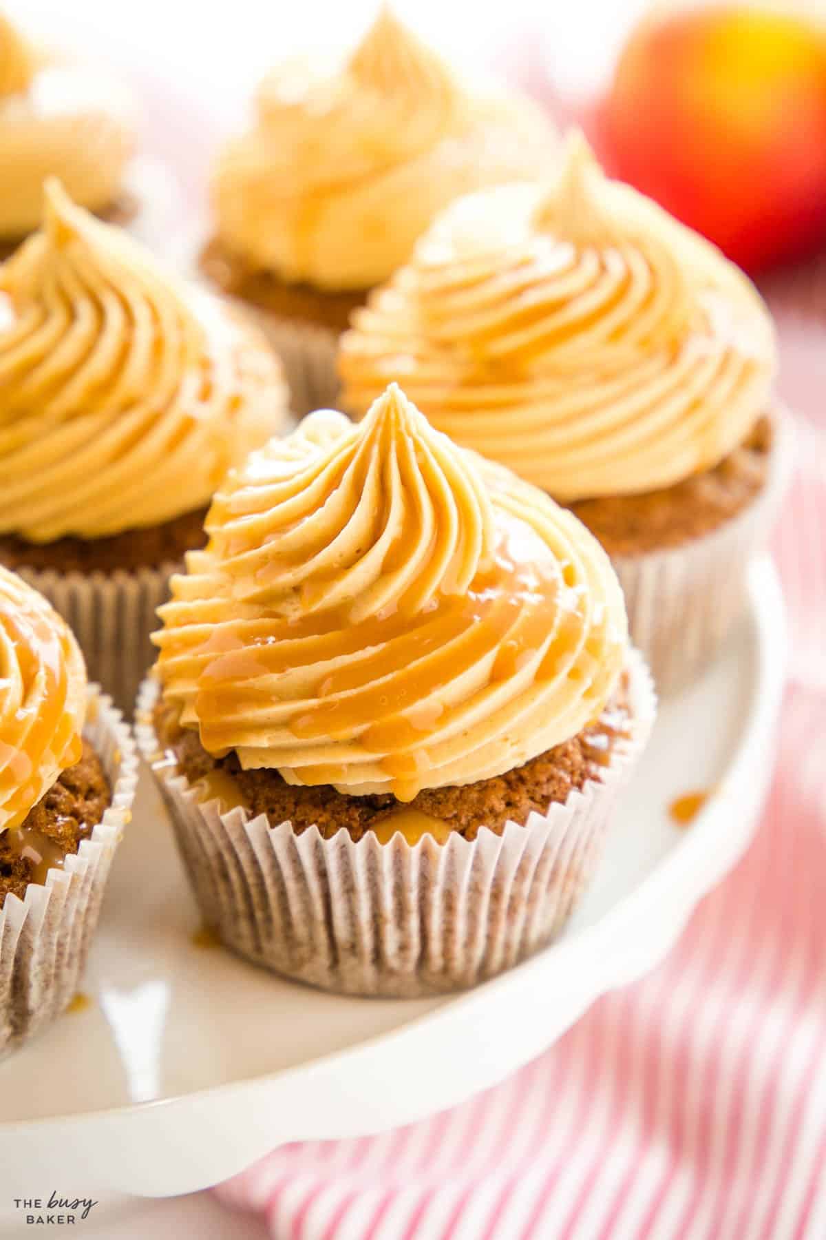 caramel buttercream frosting on spice cupcake