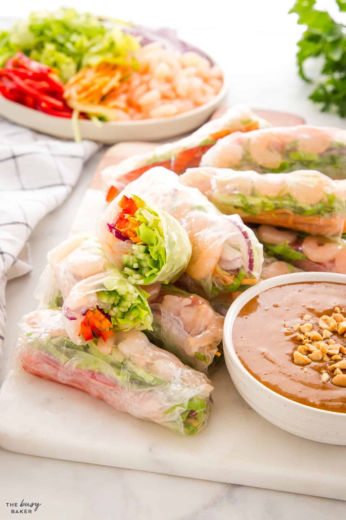 platter of fresh sping rolls with peanut dipping sauce