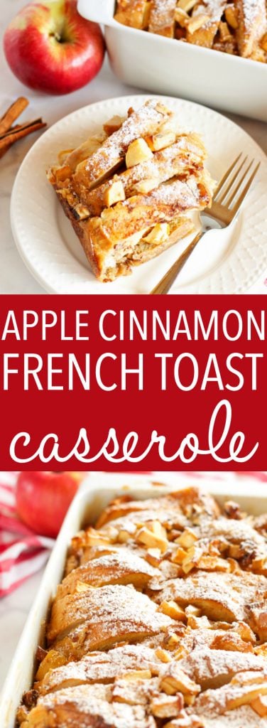 This Apple Cinnamon French Toast Casserole is the perfect holiday breakfast entertaining recipe made with fresh apples, pecans, and served with maple syrup! Recipe from thebusybaker.ca! #holidaybreakfastrecipe #holidayrecipe 