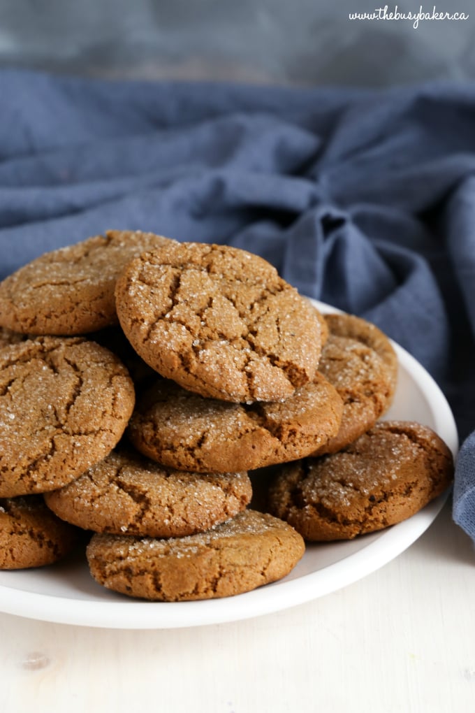 Best Ever Ginger Molasses Cookies on white plate
