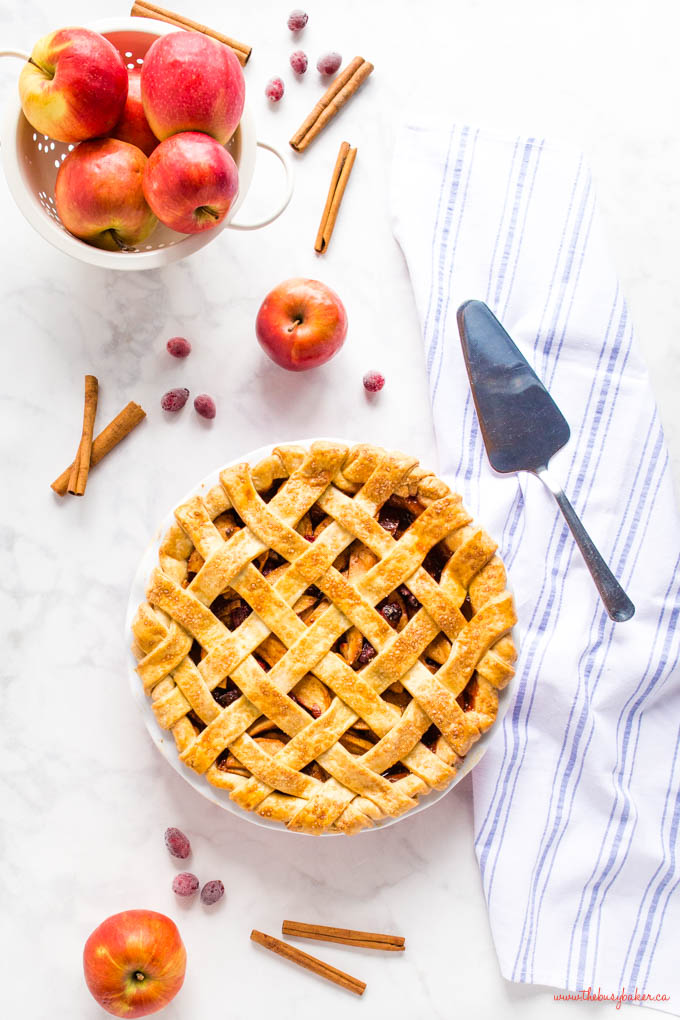 overhead image: apple cranberry pie
