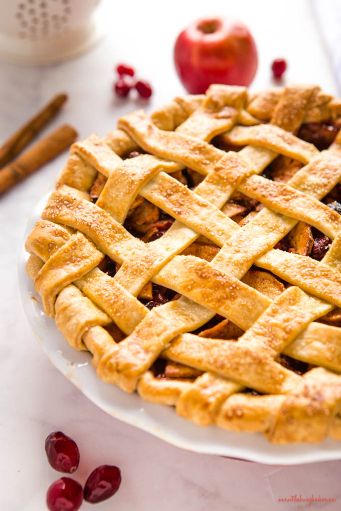 closeup image: apple cranberry pie