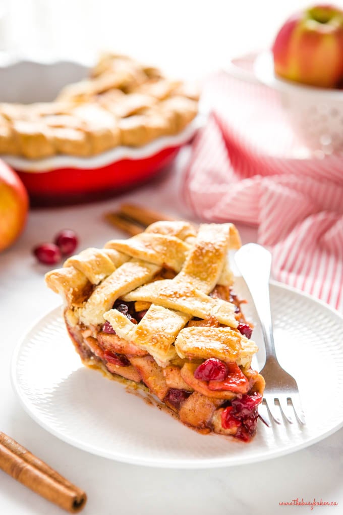 slice of cranberry apple pie