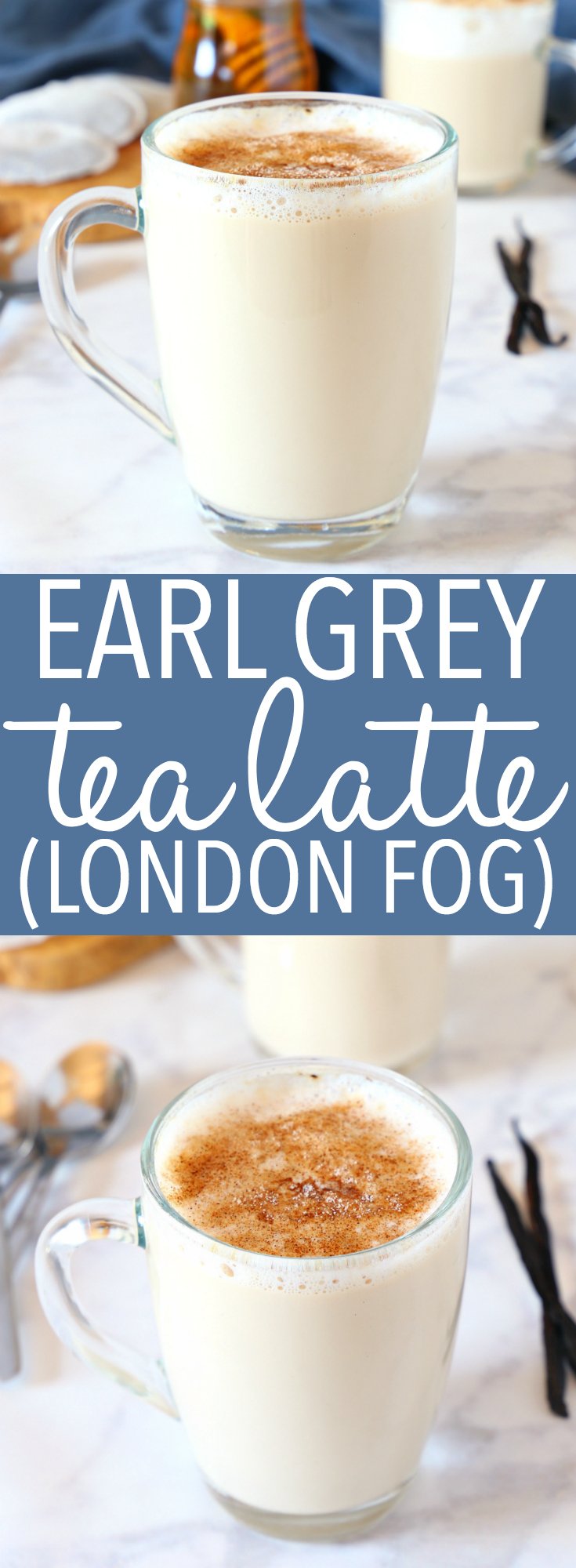 This Earl Grey Vanilla Tea Latte or London Fog is a simply delicious and popular coffee shop drink that's so easy to make at home! And it calls for real, healthy ingredients - it's low in fat, can be made dairy-free, and it's free of refined sugars! Recipe from thebusybaker.ca! #earlgrey #tealatte #tea #drink #hotdrink #christmas #winter #comfortfood #fall #sugarfree #honey #naturallysweetened #healthy #lowfat #dairyfree via @busybakerblog