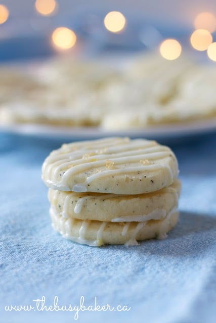 stack of three Earl Grey cookies with lemon glaze