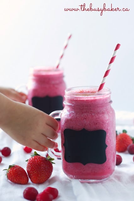 2 glass mugs of sugar free winter berry smoothies