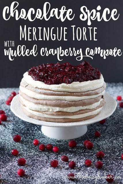 titled image (and shown): chocolate spice meringue torte with mulled cranberry compote