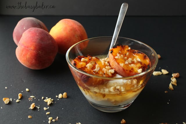 Grilled Peaches with Greek Yogurt, Honey and Walnuts