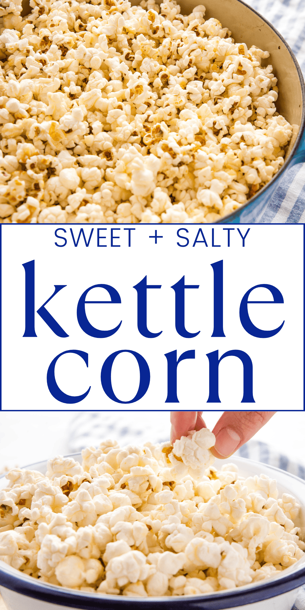 This Kettle Corn recipe has delicious sweet and salty flavour. This 4-ingredient homemade kettle corn popcorn is a quick and easy snack the whole family will love. It's simple to make in 15 minutes or less! Recipe from thebusybaker.ca! #kettlecorn #popcorn #snack #kettlecornpopcorn #kettlecornrecipe #homemadekettlecorn via @busybakerblog