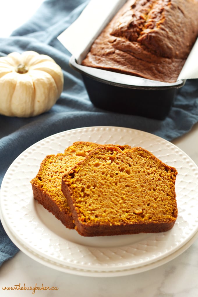 This Best Ever Pumpkin Spice Bread is moist and flavourful and packed with pumpkin and spices, and it's so easy to make in only one bowl! Recipe from thebusybaker.ca! #fallpumpkinrecipe #besteverpumpkinloaf #besteverpumpkinrecipe #easypumpkinrecipe