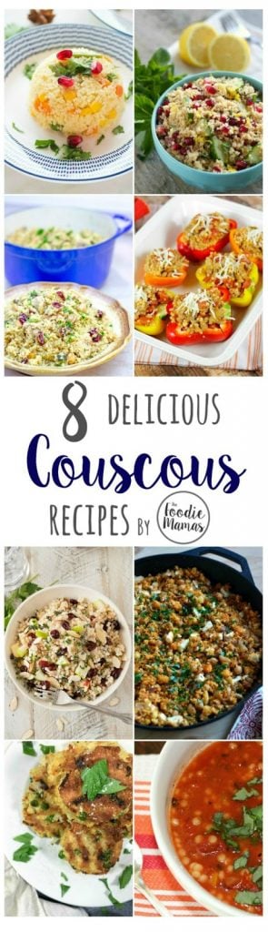 titled photo collage "8 Delicious Couscous Recipes"