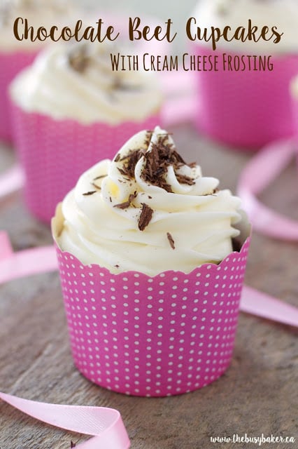 titled image (and shown): Chocolate Beet Cupcakes with Cream Cheese Frosting