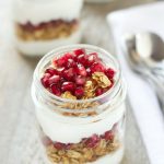 pomegranate granola parfaits with Greek yogurt and crunchy granola