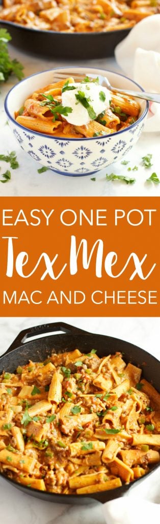 This Easy One Pot Tex Mex Mac and Cheese is the perfect easy, cheesy weeknight family meal that's ready in under 30 minutes! Recipe from thebusybaker.ca