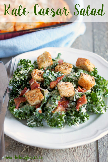 kale Caesar salad with homemade croutons