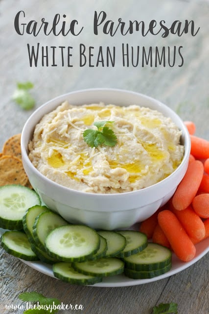 garlic, Parmesan, white bean, hummus, cucumbers