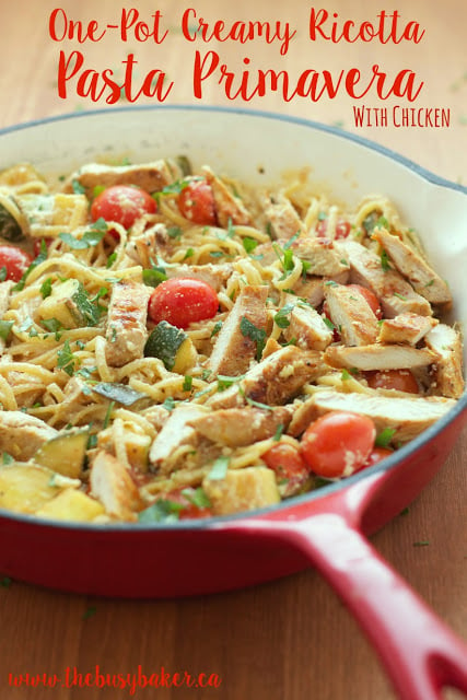 one-pot ricotta pasta primavera with chicken