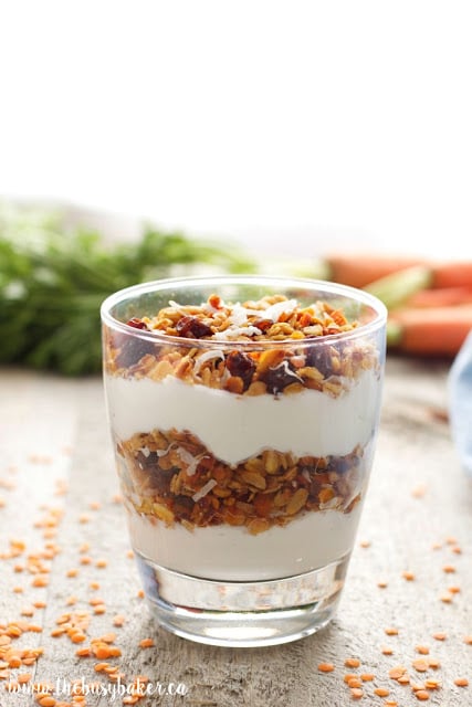 yogurt parfait with healthy carrot cake granola