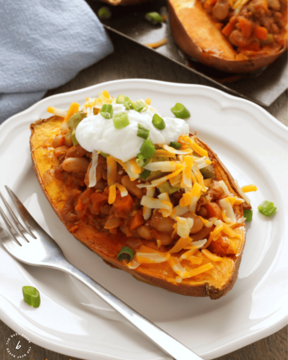 Slow Cooker Vegan Chili Stuffed Sweet Potatoes Recipe | The Busy Baker