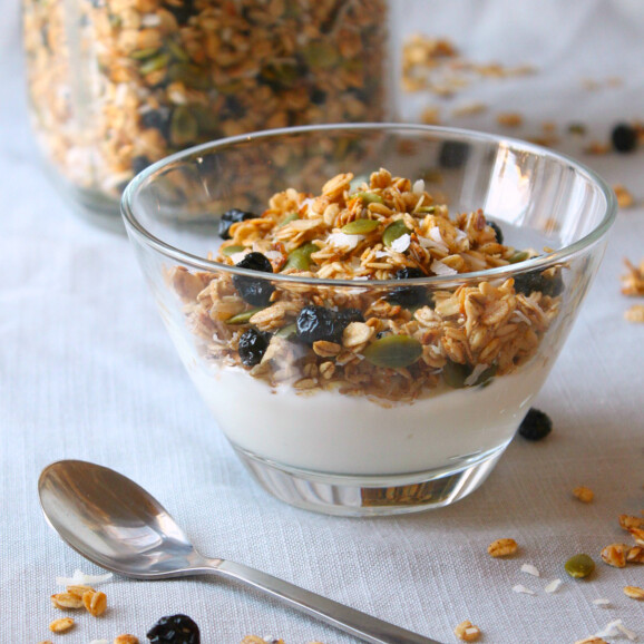 Pumpkin Seed Granola with Blueberries - The Busy Baker