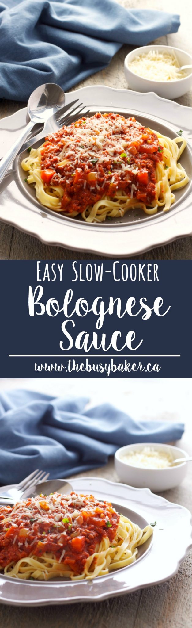 This Slow Cooker Bolognese Sauce is a healthy, vegetable-packed meat sauce that makes the perfect easy family meal over your favorite pasta. via @busybakerblog
