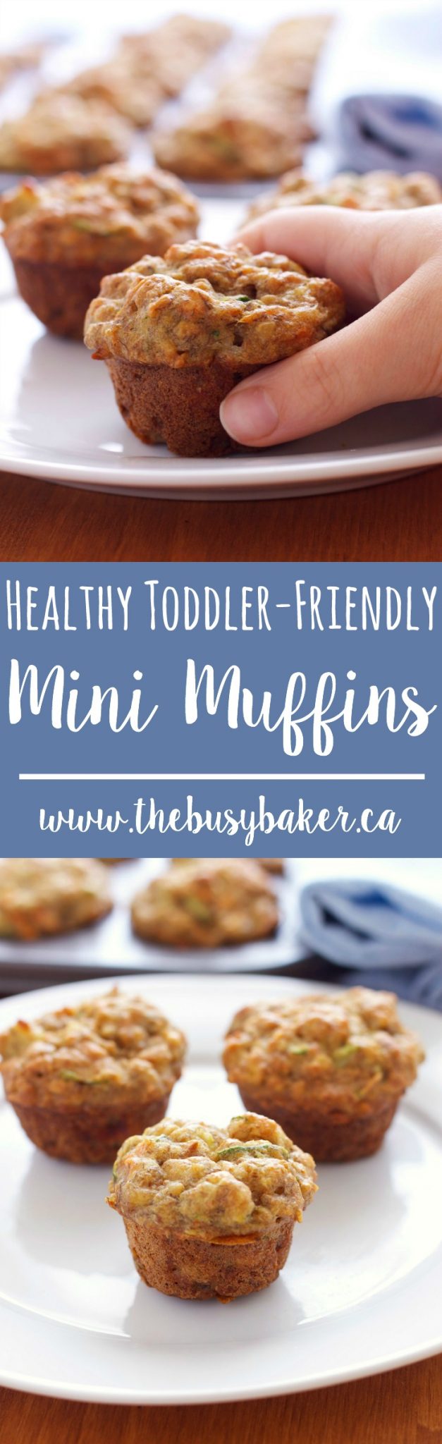 These Healthy Toddler Friendly Mini Muffins are refined-sugar free and packed with fruit and vegetables! Recipe from thebusybaker.ca! #muffins #breakfast #brunch #snack #healthy #toddler via @busybakerblog