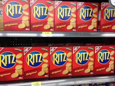 store shelves stocked with Ritz crackers