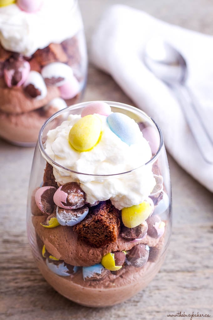 brownies and cream with mini eggs for Easter