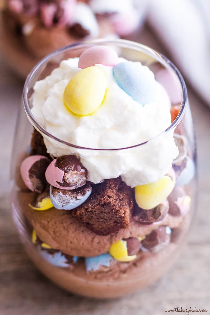 mini eggs brownie parfaits with cream