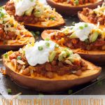 Slow Cooker White Bean and Lentil Chili Stuffed Sweet Potatoes