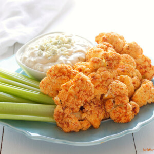buffalo roasted cauliflower with blue cheese dipping sauce