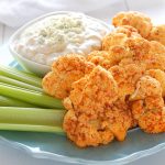 Buffalo Roasted Cauliflower with Blue Cheese Dipping Sauce