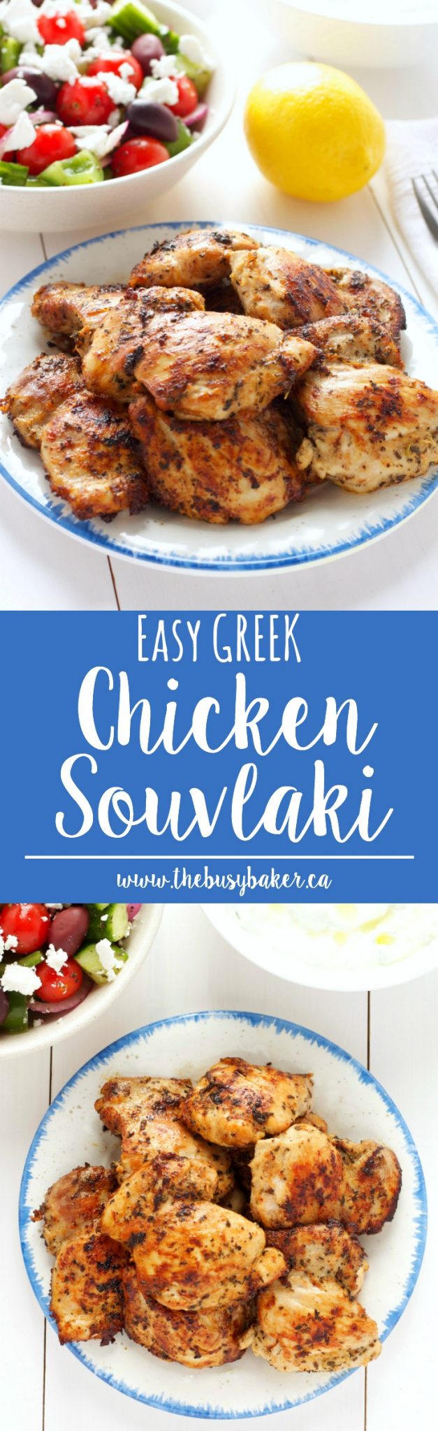 This Easy Greek Chicken Souvlaki is an authentic souvlaki recipe that's made easy with a simple marinade and fresh chicken thighs! Recipe from thebusybaker.ca! via @busybakerblog