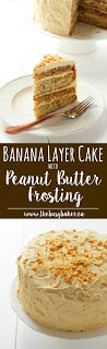 Banana Cake with Fluffy Peanut Butter Frosting www.thebusybaker.ca
