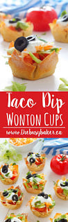 Mexican Taco Dip Wonton Cups #CincoDeMayo www.thebusybaker.ca